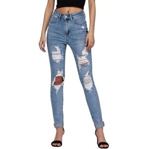 Judy Blue Size 7 (28) High Rise‎ Skinny Fit Kori Distressed Raw Hem denim JB8814